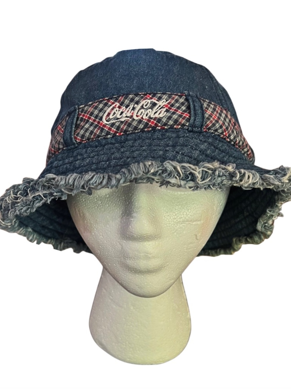 Coca-Cola Blue Denim Bucket Hat with Red Plaid Band Trim